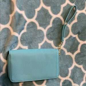 Blue wallet wristlet